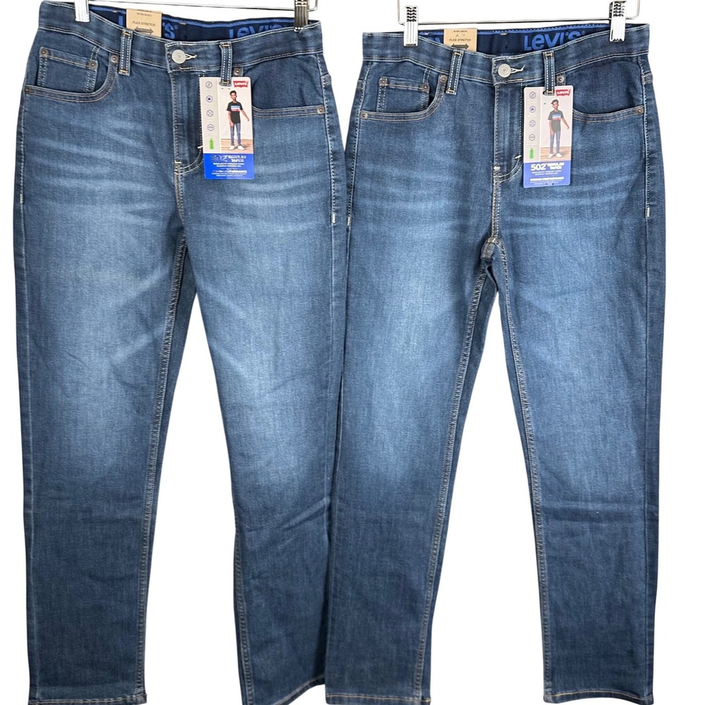 Levis 502 Boys Regular Taper Jeans Blue Flex Stretch Adjustable Waist 16 Reg